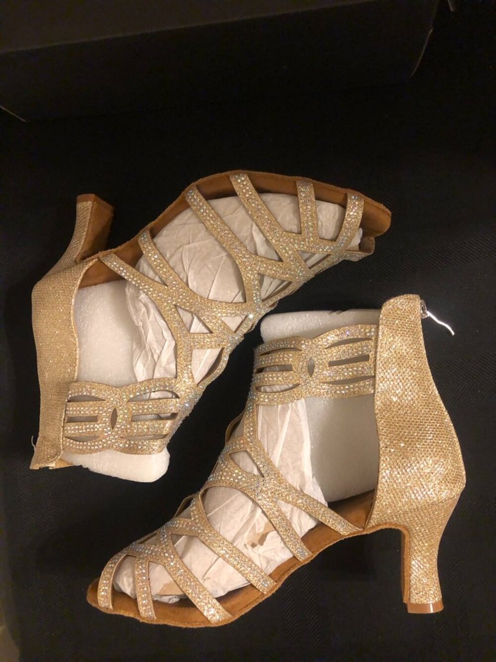 DanceandSway Gold Rhinestone Gladiator Cage Dance Heels 8.5